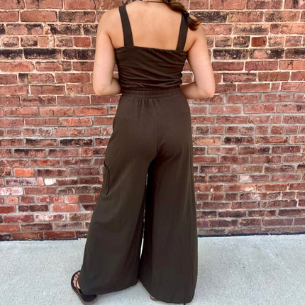 Olive Drawstring Waist Jersey Jumpsuit - Shop Simply Apparel
