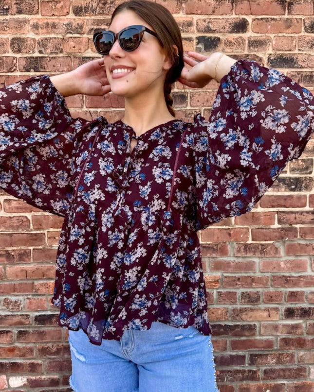 Maroon floral tunic blouse
