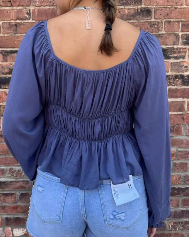 Midnight Blue Smocked Blouse Top