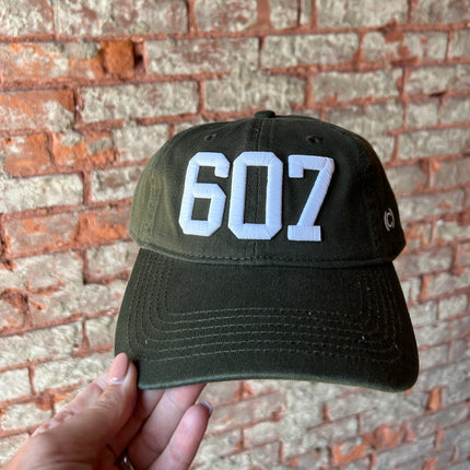 607 Hat Olive w/White