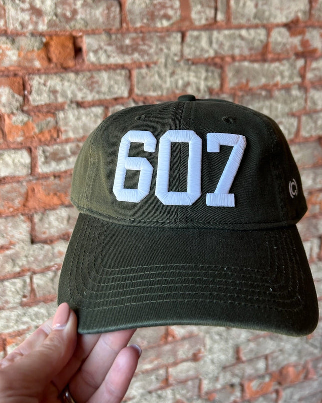 607 Hat Olive w/White