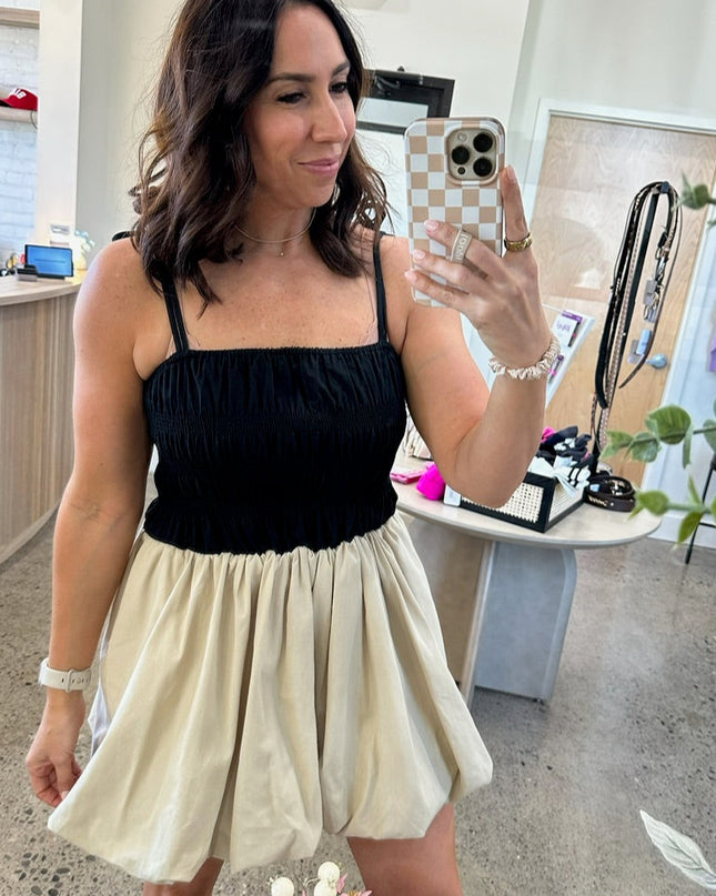 Black and Tan Bubble Hem Dress
