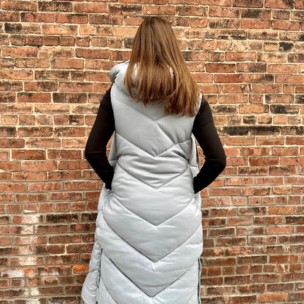 Grey Longline Puffer Hooded Vest