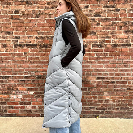 Grey Longline Puffer Hooded Vest