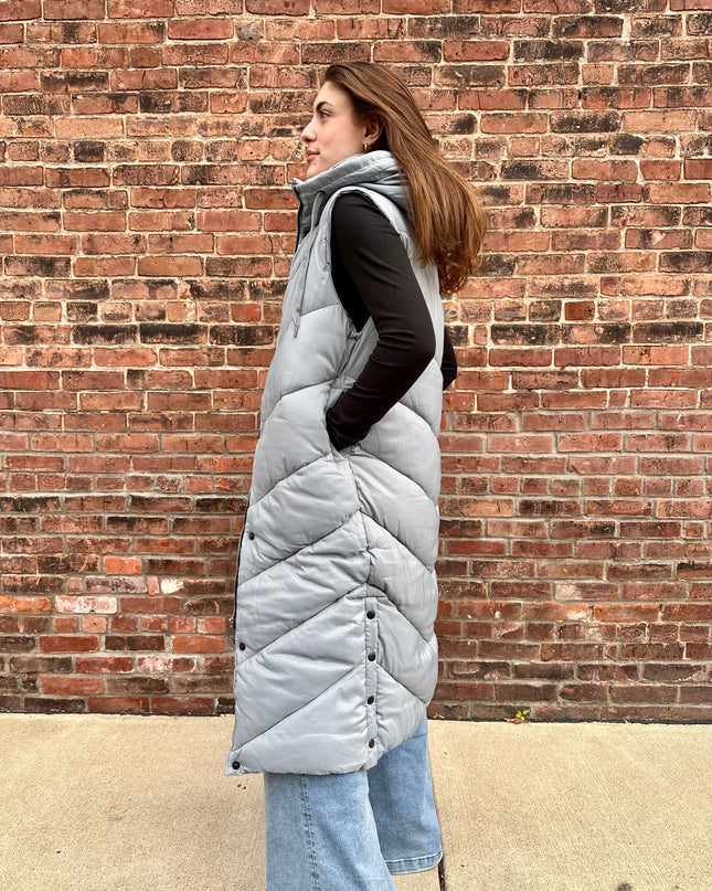Grey Longline Puffer Hooded Vest