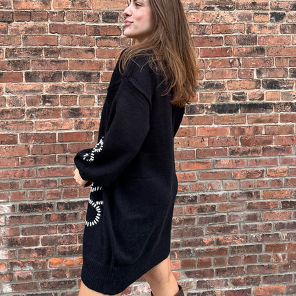 Black Floral Embroidered Mini Sweater Dress - Shop Simply Apparel