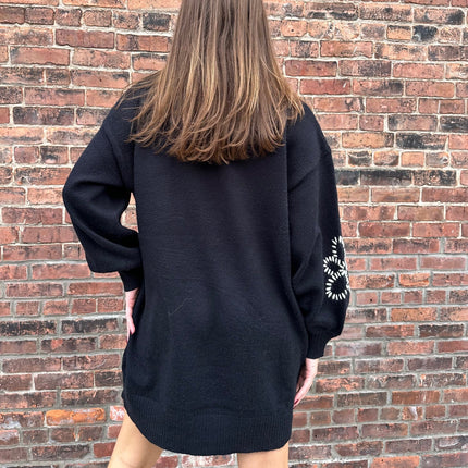 Black Floral Embroidered Mini Sweater Dress - Shop Simply Apparel