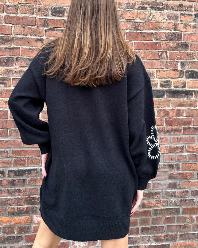Black Floral Embroidered Mini Sweater Dress - Shop Simply Apparel