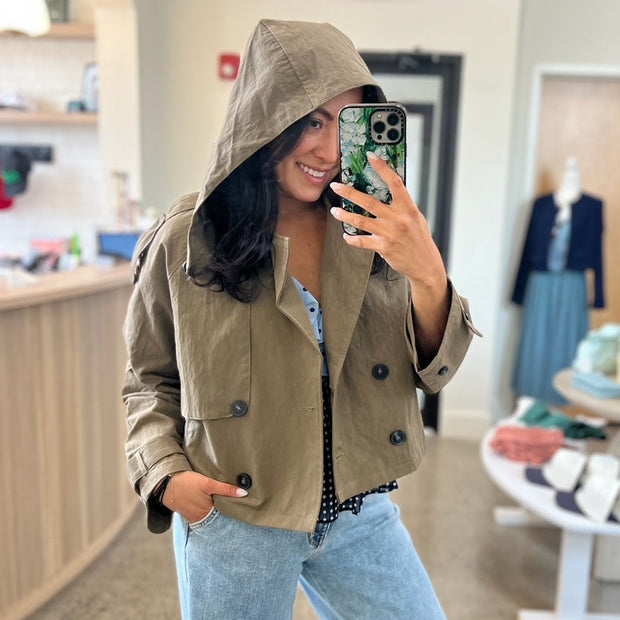 Olive Cropped Double-breasted Trench Jacket - Shop Simply Apparel