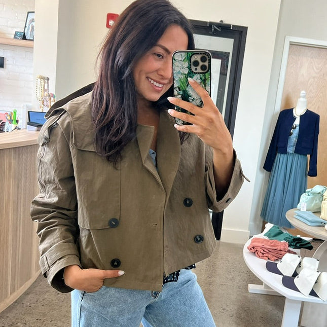 Olive Cropped Spring Trench Jacket