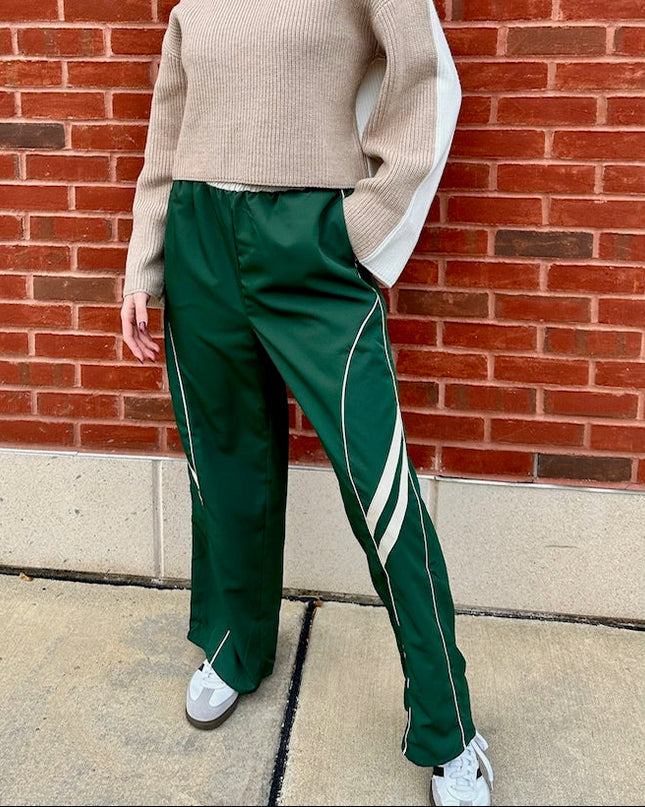 Forest Green Wide Leg Track Pants