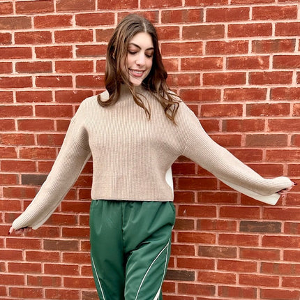 Taupe/Ivory Two-Toned Turtleneck Sweater - Shop Simply Apparel