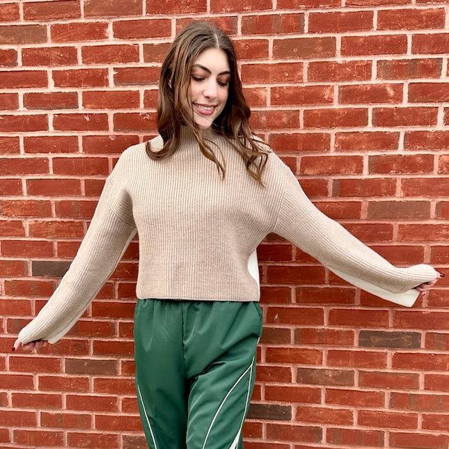 Taupe/Ivory Two-Toned Turtleneck Sweater - Shop Simply Apparel