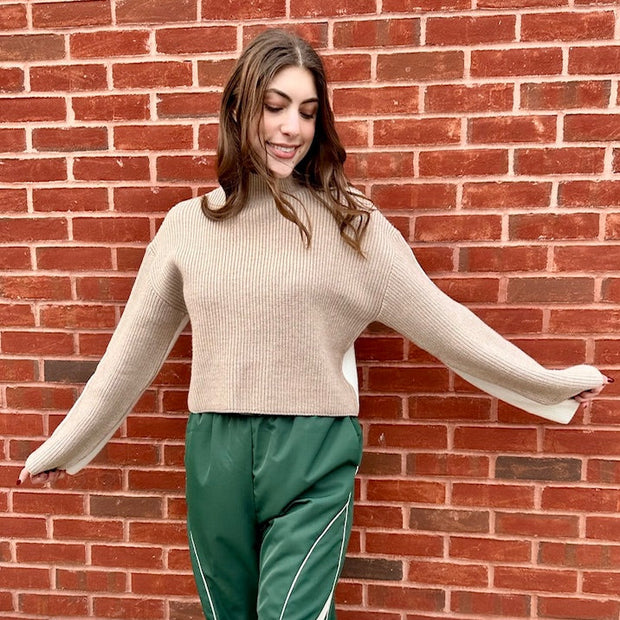 Taupe/Ivory Two-Toned Turtleneck Sweater - Shop Simply Apparel