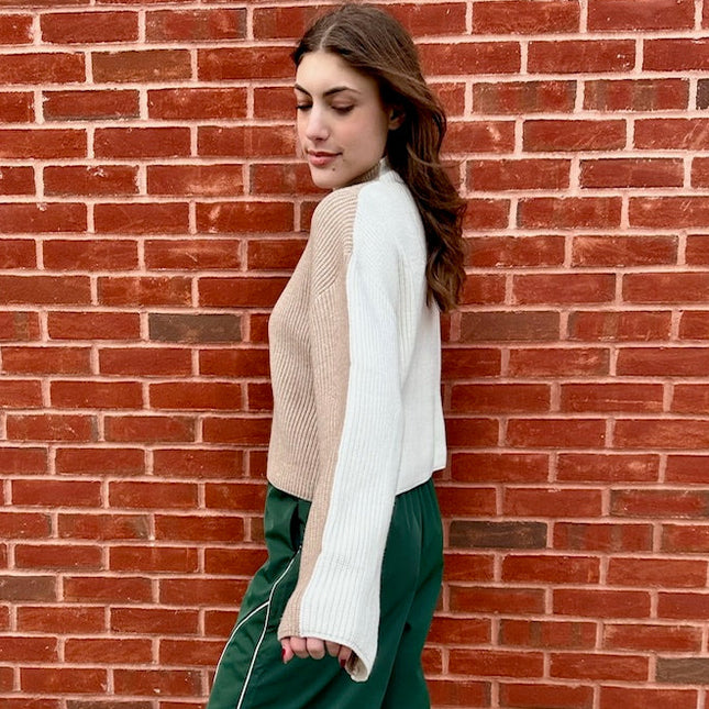 Taupe/Ivory Two-Toned Turtleneck Sweater - Shop Simply Apparel