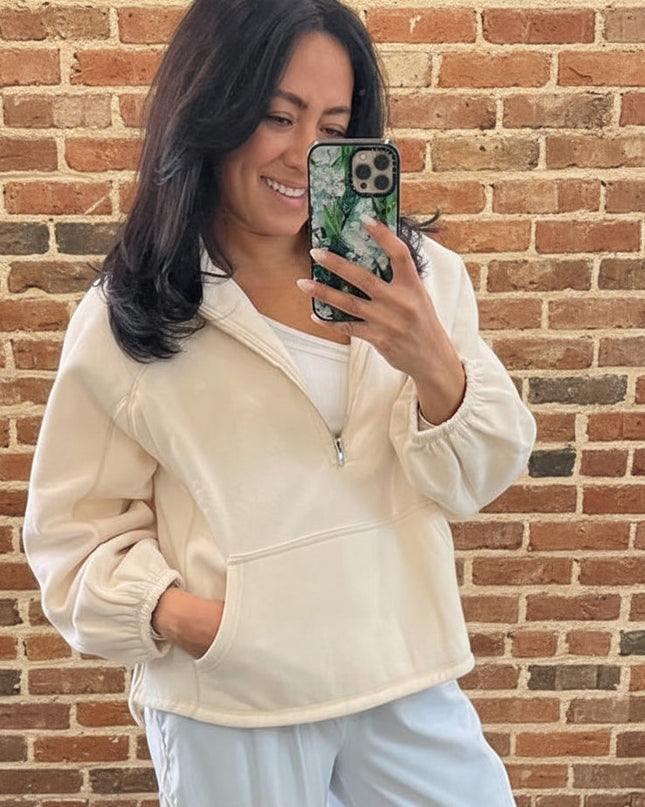Ivory Pretty Half Zip Sweatshirt