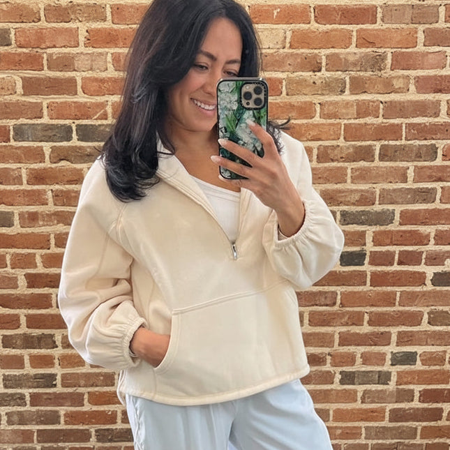 Ivory Pretty Half Zip Sweatshirt
