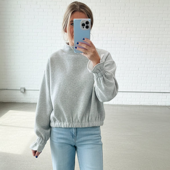 Grey Ruffle mock neck sweatshirt