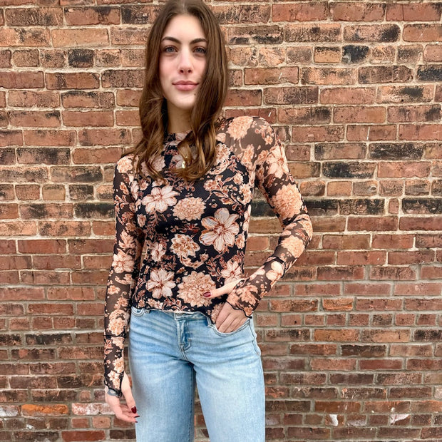 Black Floral Mesh Top