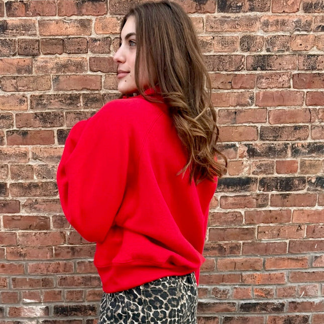 Red Piper Snap Button Collared Sweatshirt