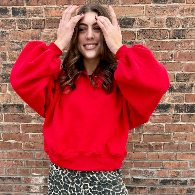 Red Piper Snap Button Collared Sweatshirt