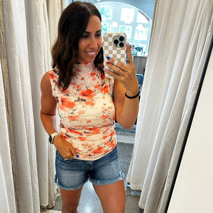Mesh Floral Printed Slim Fit Tank Top