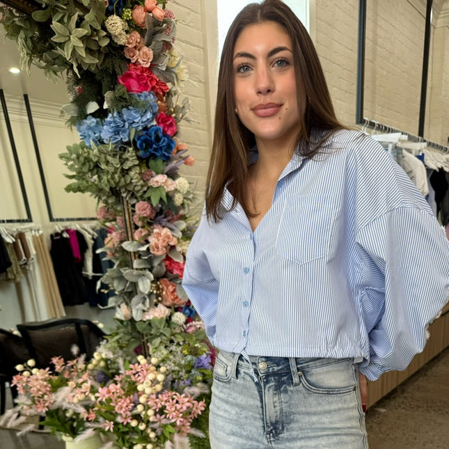 Vintage Havana Blue Stripe Shirt with Lace