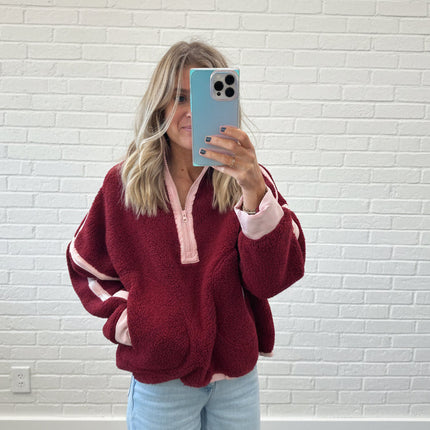 Burgundy Half Zip Sherpa Fleece