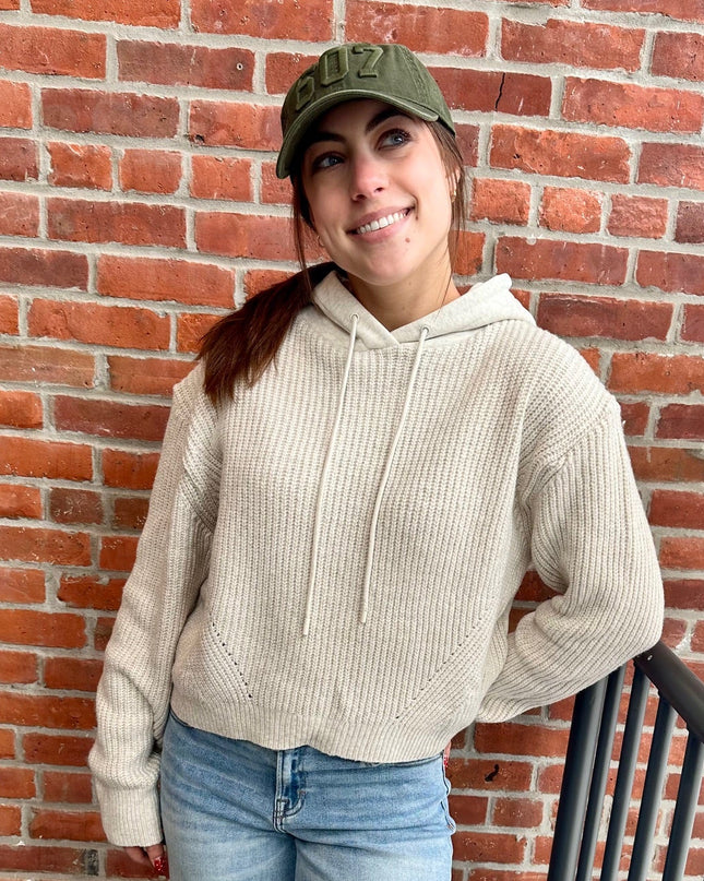 Oatmeal Mixed Media Hooded Sweater