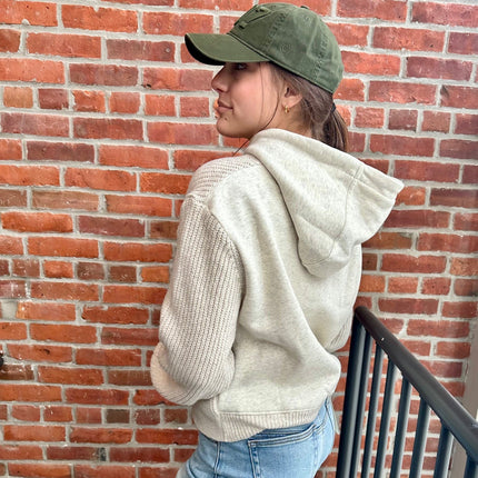 Oatmeal Mixed Media Hooded Sweater
