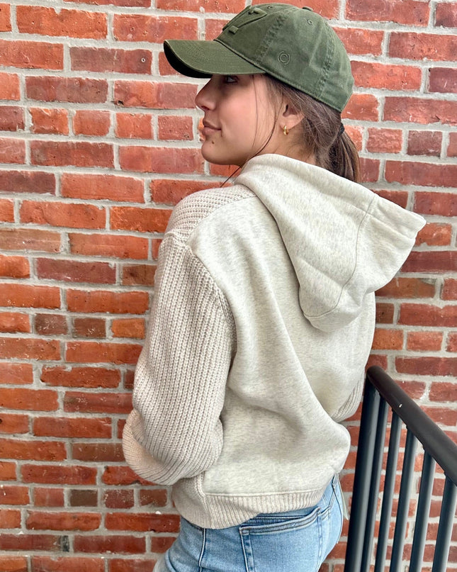 Oatmeal Mixed Media Hooded Sweater
