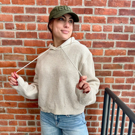 Oatmeal casual hooded knit sweater