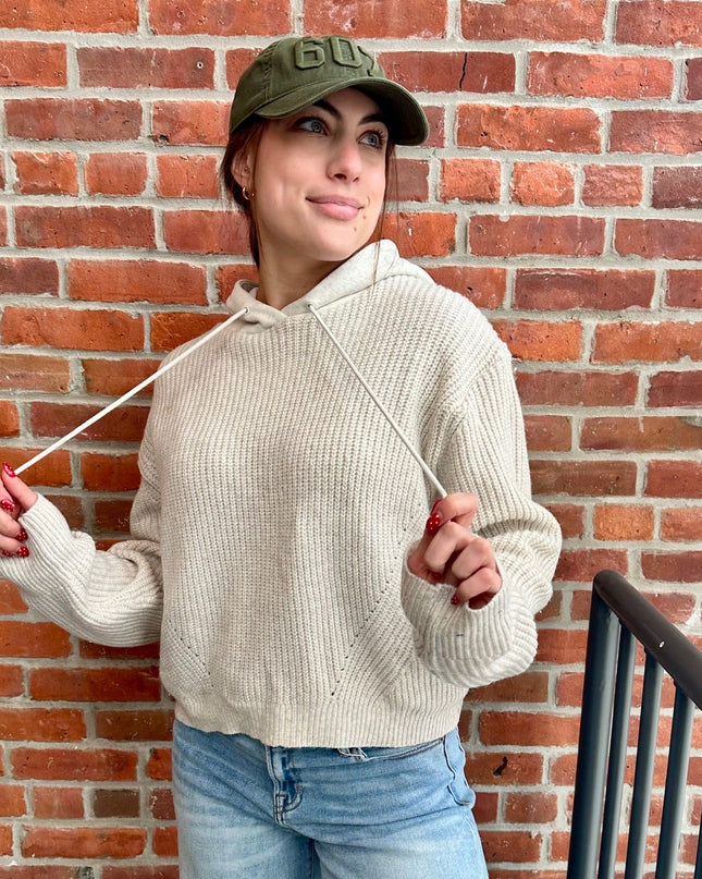 Oatmeal casual hooded knit sweater