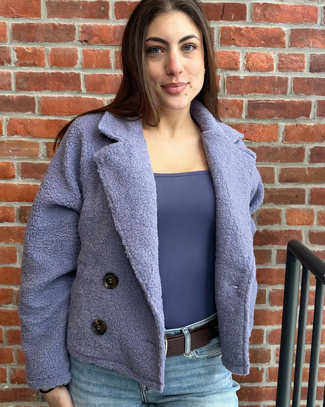 Lavender Sherpa Double Button Collared Jacket