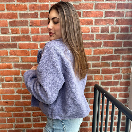 Lavender Sherpa Double Button Collared Jacket - Shop Simply Apparel
