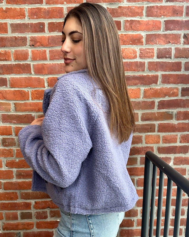 Lavender Sherpa Double Button Collared Jacket