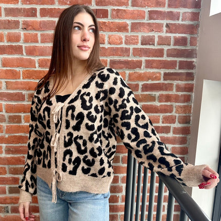 oversized Leopard tie cardigan