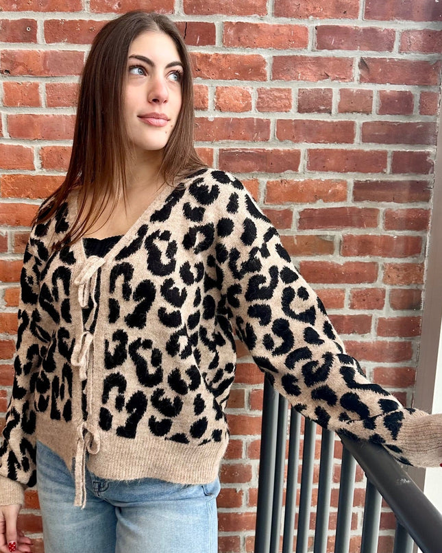 oversized Leopard tie cardigan