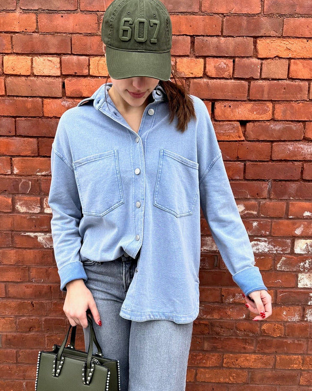 light blue soft chambray denim oversized shirt