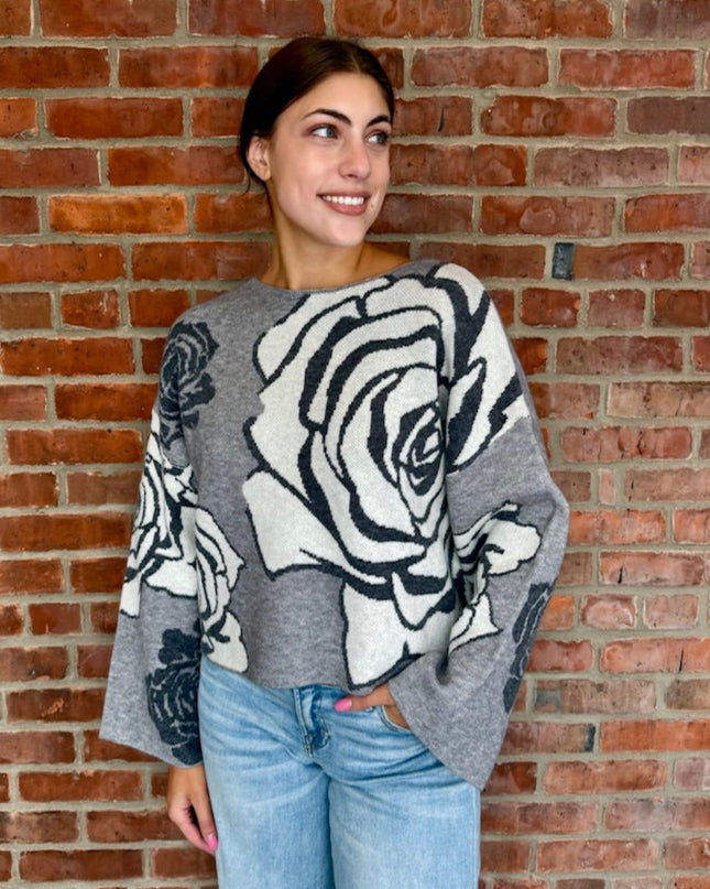 Grey Floral Sweater