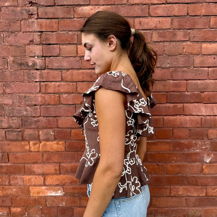 Brown Floral Embroidered Ruffle Blouse - Shop Simply Apparel