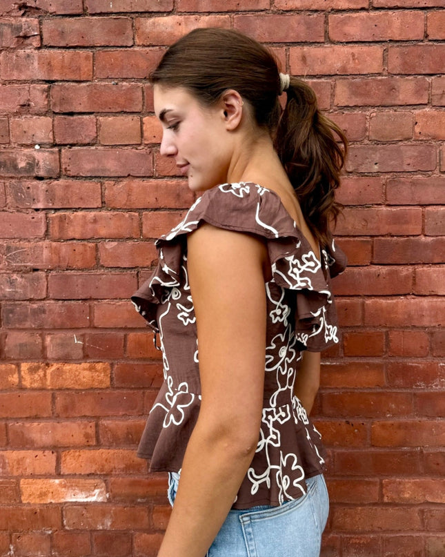 Brown Floral Embroidered Ruffle Blouse - Shop Simply Apparel