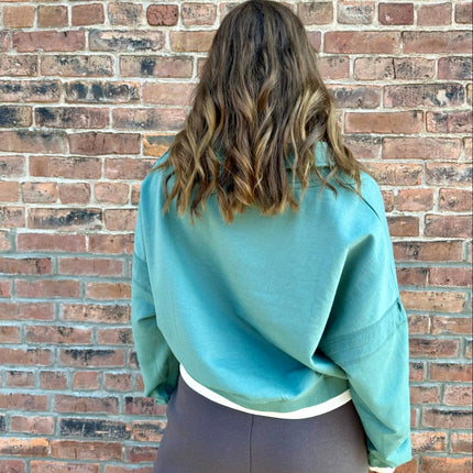 Pine Green Varsity Line Fleece Pullover Sweater - Shop Simply Apparel