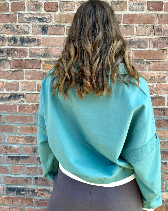 Pine Green Varsity Line Fleece Pullover Sweater