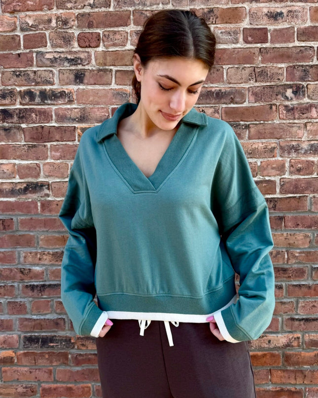 Pine Green Casual Sweatshirt Top