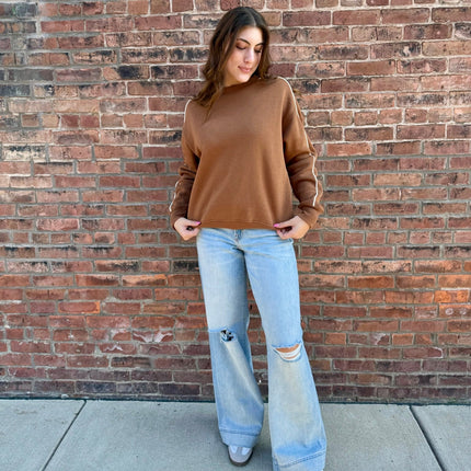 Brown/Ivory Side Stripe Fleece Sweatshirt - Shop Simply Apparel