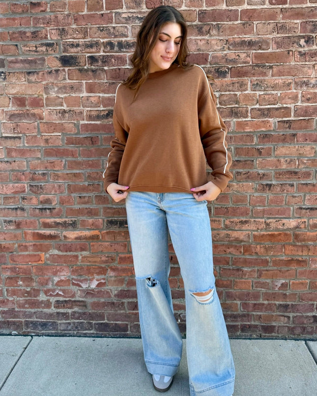 Brown/Ivory Side Stripe Fleece Sweatshirt