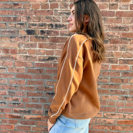Brown/Ivory Side Stripe Fleece Sweatshirt - Shop Simply Apparel