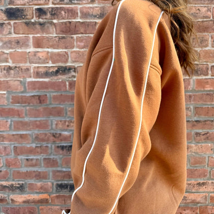 Brown/Ivory Side Stripe Fleece Sweatshirt - Shop Simply Apparel