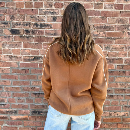 Brown/Ivory Side Stripe Fleece Sweatshirt - Shop Simply Apparel